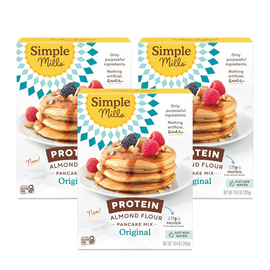 Simple Mills Just Add Water Almond Flour Pancake Mix, Original Protein - Gluten Free, Plant Based, Paleo Friendly,