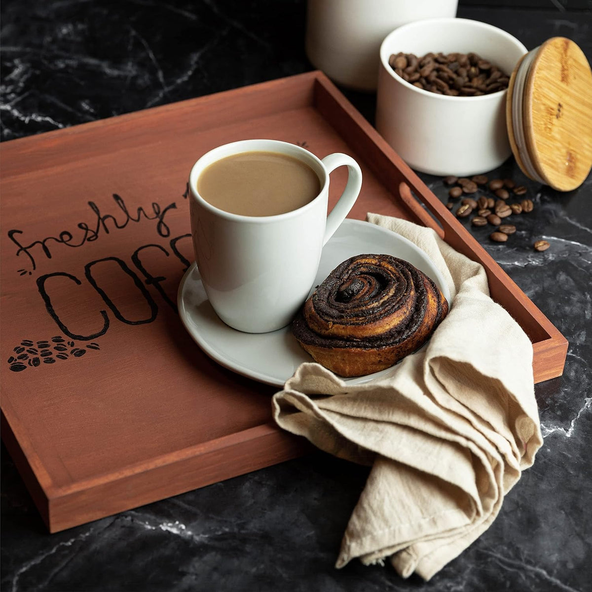 Hammont Wooden Square Trays - Five Piece Nested Serving &amp; Organizing Trays - Rustic Brown Solid Wood - Set of 5 (16x16x1.5", 15.3x15.3x1.5", 14.5x14.5x1.4", 13.75x13.75x1.25", 13x13x1.1")