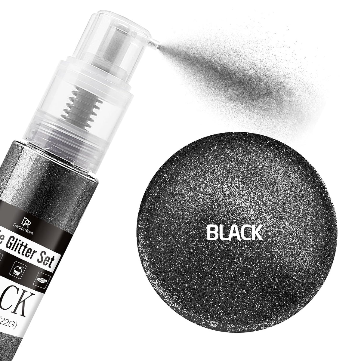Black Edible Glitter Spray - 3/4oz(22g) Luster Dust Edible Food Grade Glitter Shimmer Dust Powder for Cocktails, Drinks, Cake Decorating - Metallic Food Coloring Powder for Wine, Candy, Cookie, Icing