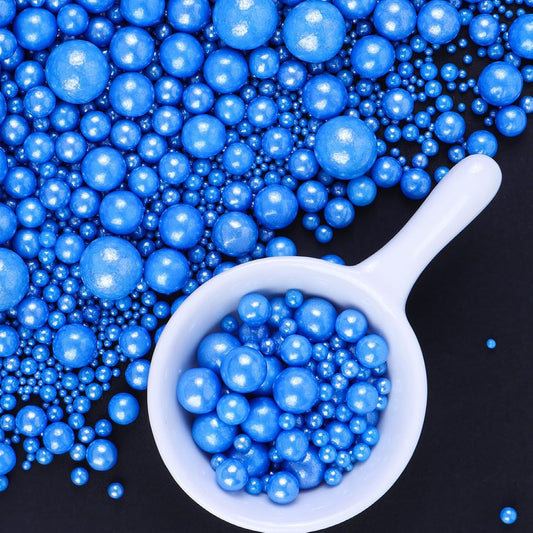 Royal Blue Sprinkles for Cake Decorating, 6 Sizes Mix 4.6 oz Edible Pearl Sugar Cupcake Ice Cream Topping for Wedding