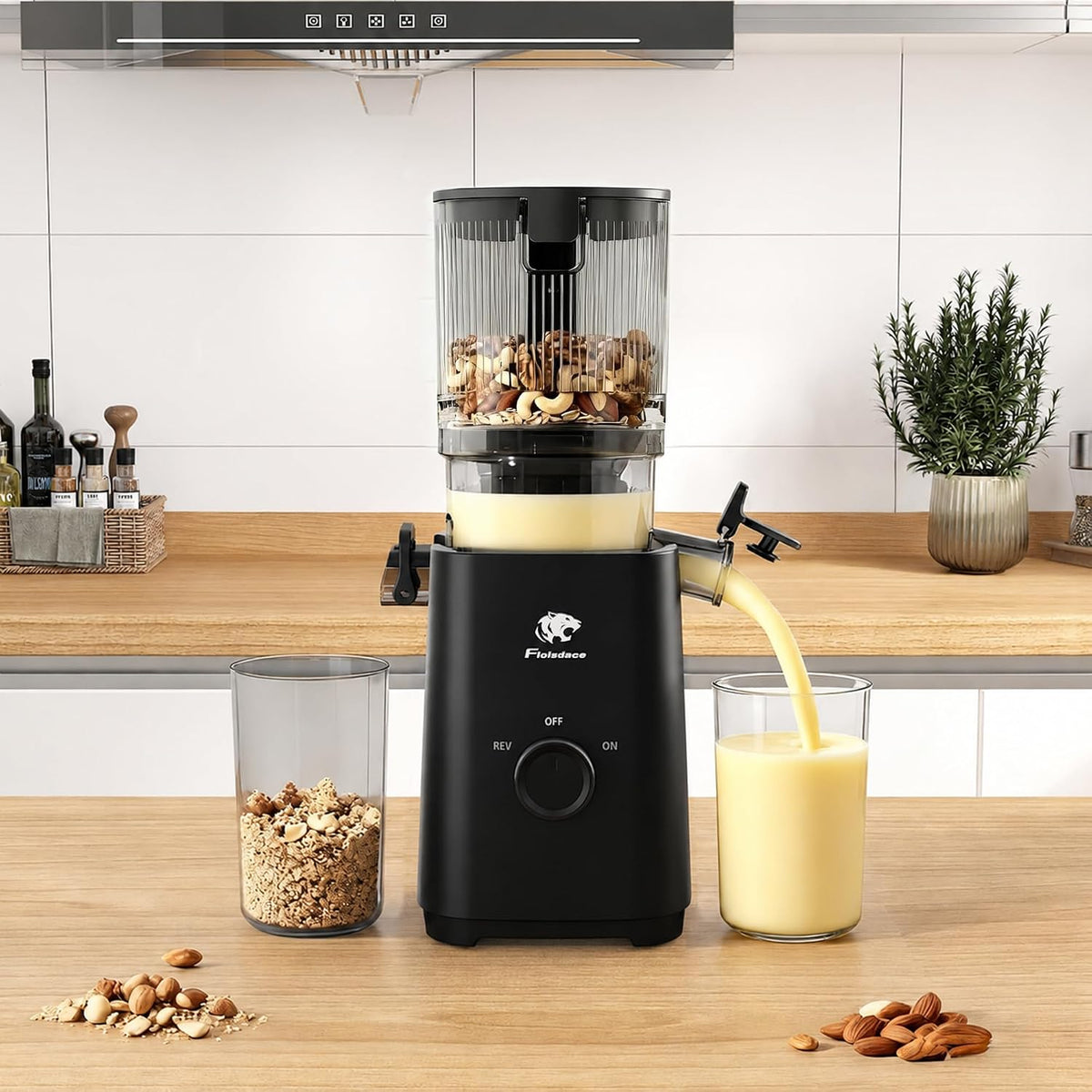 Cold Press Juicer, Masticating Slow Juicers, 6.5" Extra Large Feed Chute Juicers Machines, 350W Juicer Machines with High Juice Yield for Whole Vegetables & Fruits, BPA Free, Black, Easy to Clean