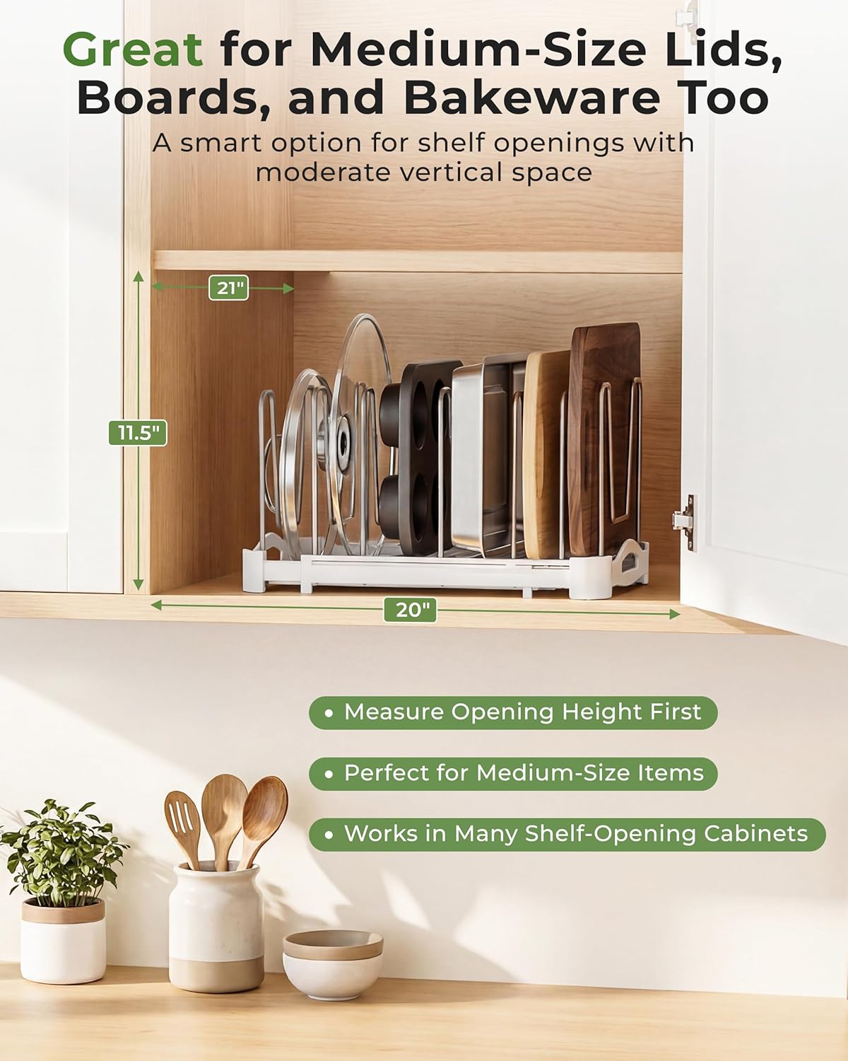 EVERIE Pot Lid Organizer, Adjustable 12.6"-21.5" Bakeware Rack for Cabinet