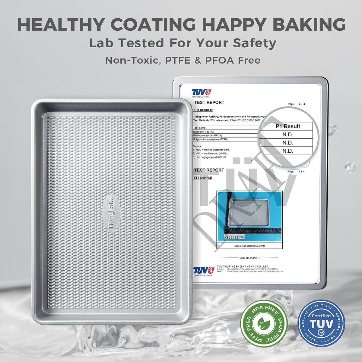 HONGBAKE Naturally Non Toxic Baking Sheet Pan Set of 3, Heavy Duty Aluminized Steel Cookie Sheets, Half/Quarter/Jelly Roll Pans with Textured Nonstick Surface, Free of PTFE &amp; PFOA