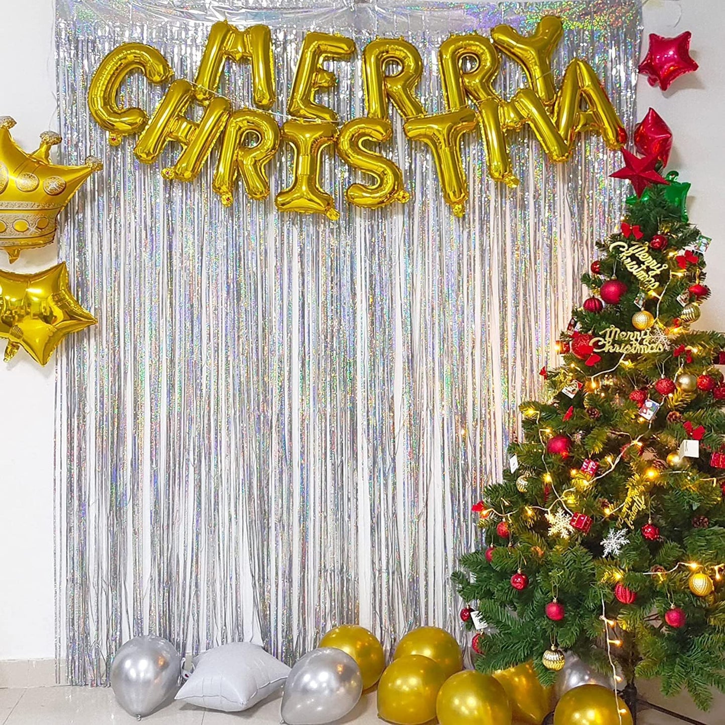 BRAVESHINE Silver Streamers Party Fringe Backdrop Christmas Decorations | 3.2x8.2ft Tinsel Foil Curtain for Birthday/Disco/Bachelorette/Anniversary/Engagement/Bridal Shower/Dance Ball/Snowflake Decor