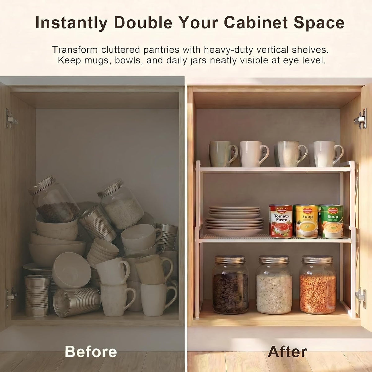 Set of 2 Kitchen Cabinet Organizer Shelf Stackable Sturdy Metal Counter Countertop Pantry Storage Rack