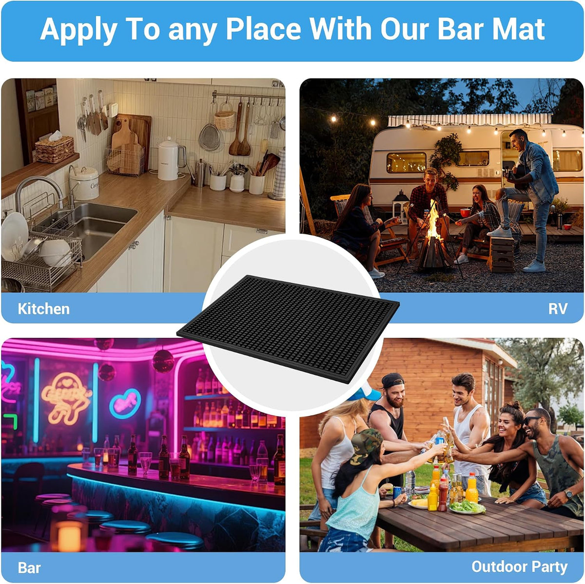 ZJWZLG Bar Mat - Premium 18"X12" Rubber Bar Mats for Countertop, Non-slip Dish Drying Pad &amp; Bartender Mat with for Fast Drying, Ideal Bar Tools for Home Bar, Cocktail Set, And Kitchen Use(Black)