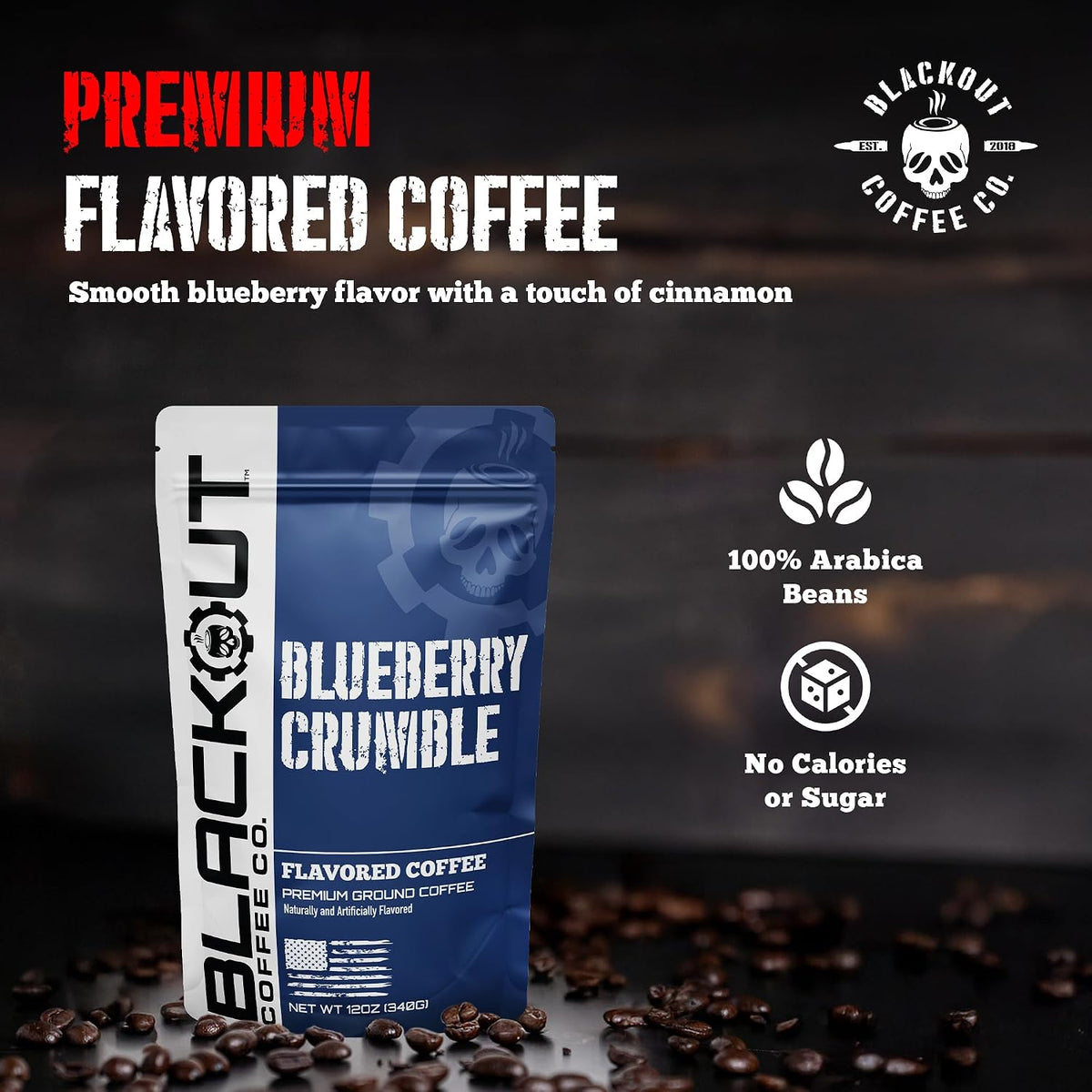 Blackout Coffee Ground Coffee – Freshly Roasted 12oz Bag. (Blueberry, Medium Roast)