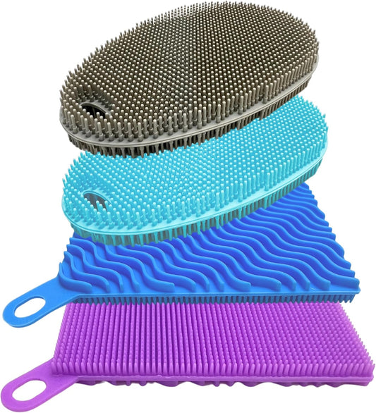 Silicone Sponges for Dishes - 4 Pack Dual-Sided Dish Scrubber and Sponge - Food Grade, BPA Free Silicone Dish Sponge &