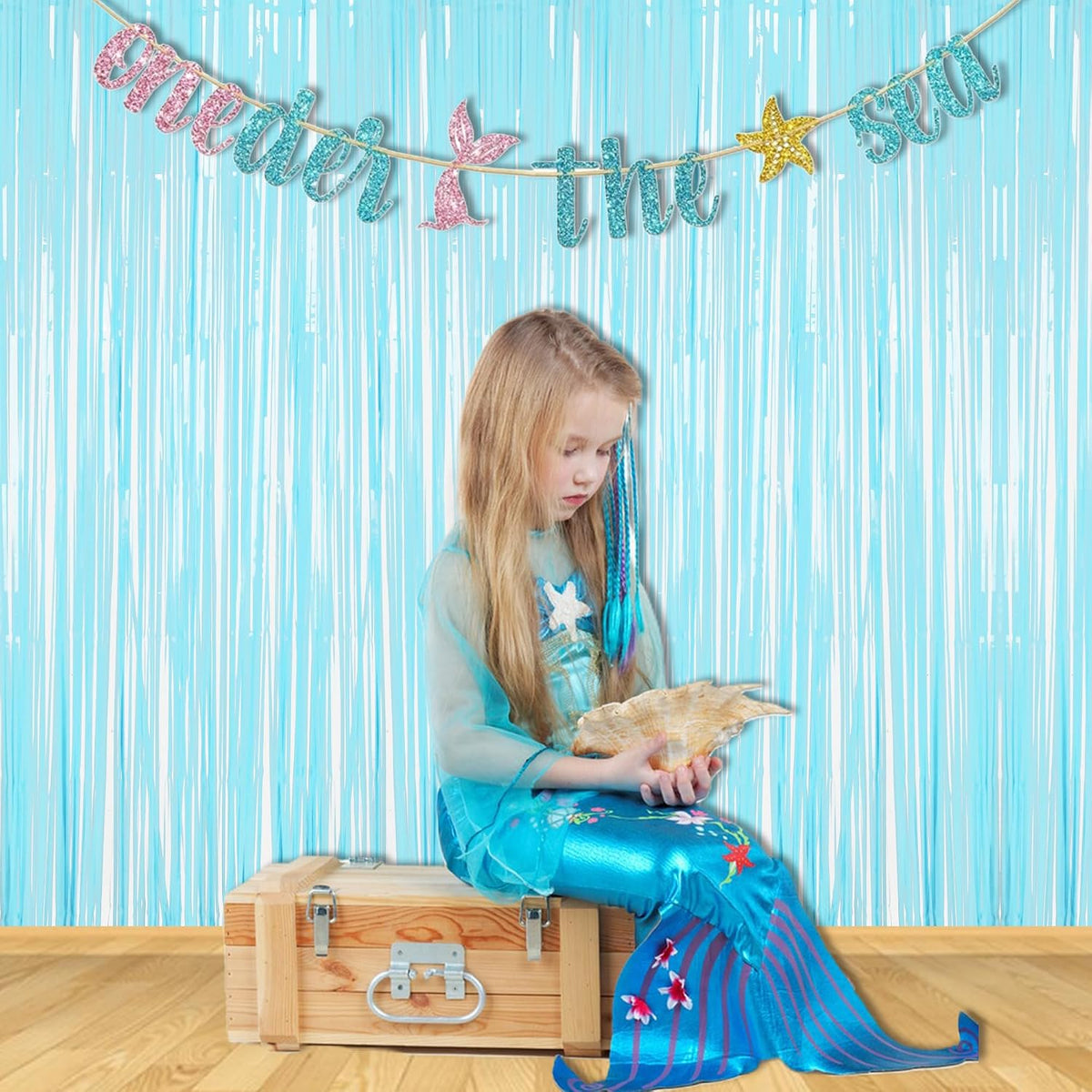 BRAVESHINE Pastel Blue Fringe Curtains Party Streamers Backdrop | 2 Pack