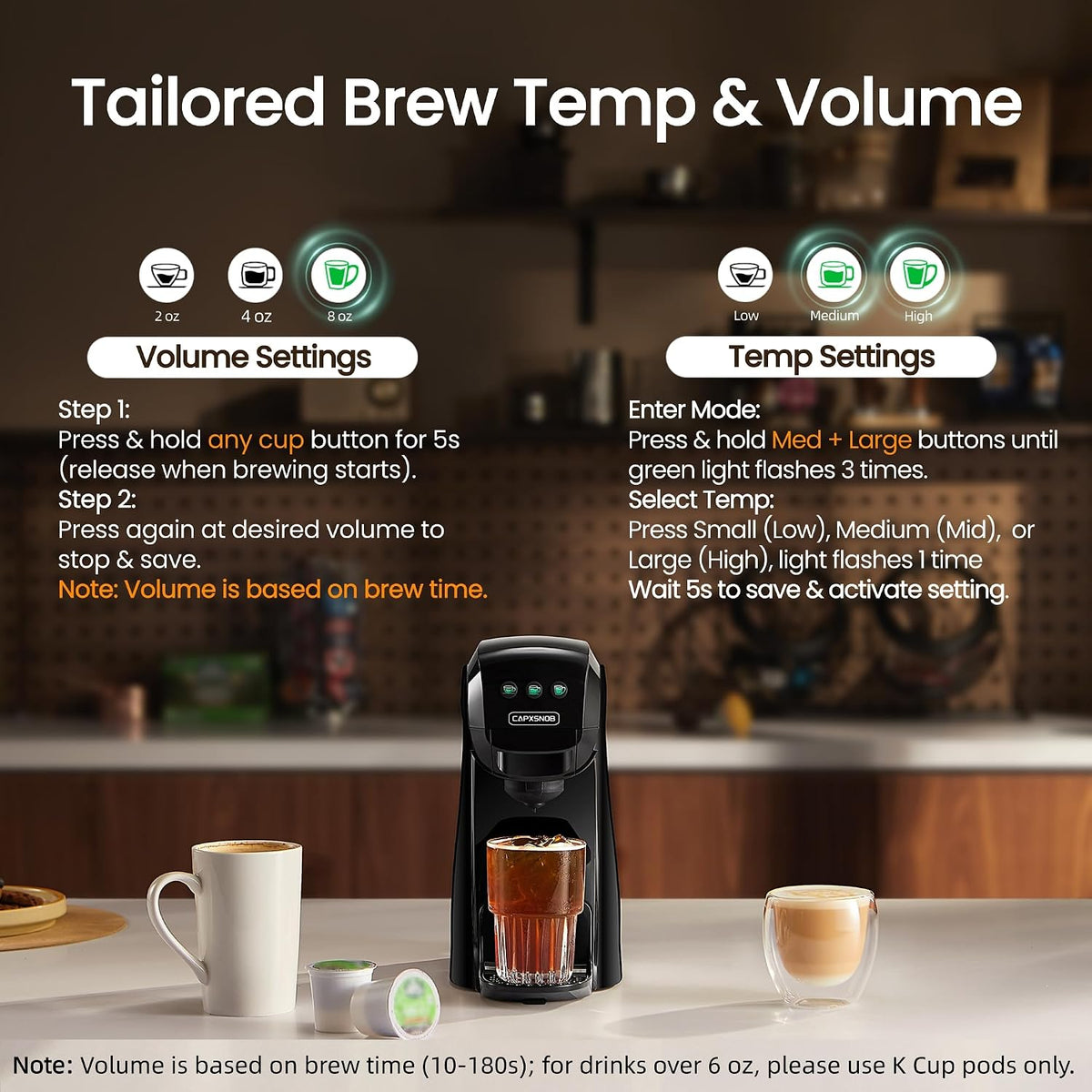 Warriors1 4-in-1 Coffee Maker &amp; Espresso Machine for Pods &amp; Grounds, 20Bar | Fits K Cup/Nespresso/Dolce Gusto/Grounds, 3 Cup Sizes, Custom Brew Time/Temp, 5.3"W for Home/Office, BPA-Free &amp; Durable Build