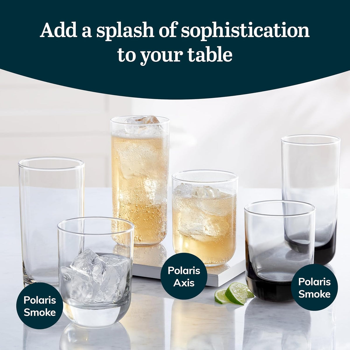 Polaris Axis Tumbler &amp; Rocks Drinking Glasses Set of 16, Glass Cups | 17.75 oz and 15 oz Capacities for Water, Juice, Cocktails, and More with Dishwasher-Safe Convenience for Easy Cleanup