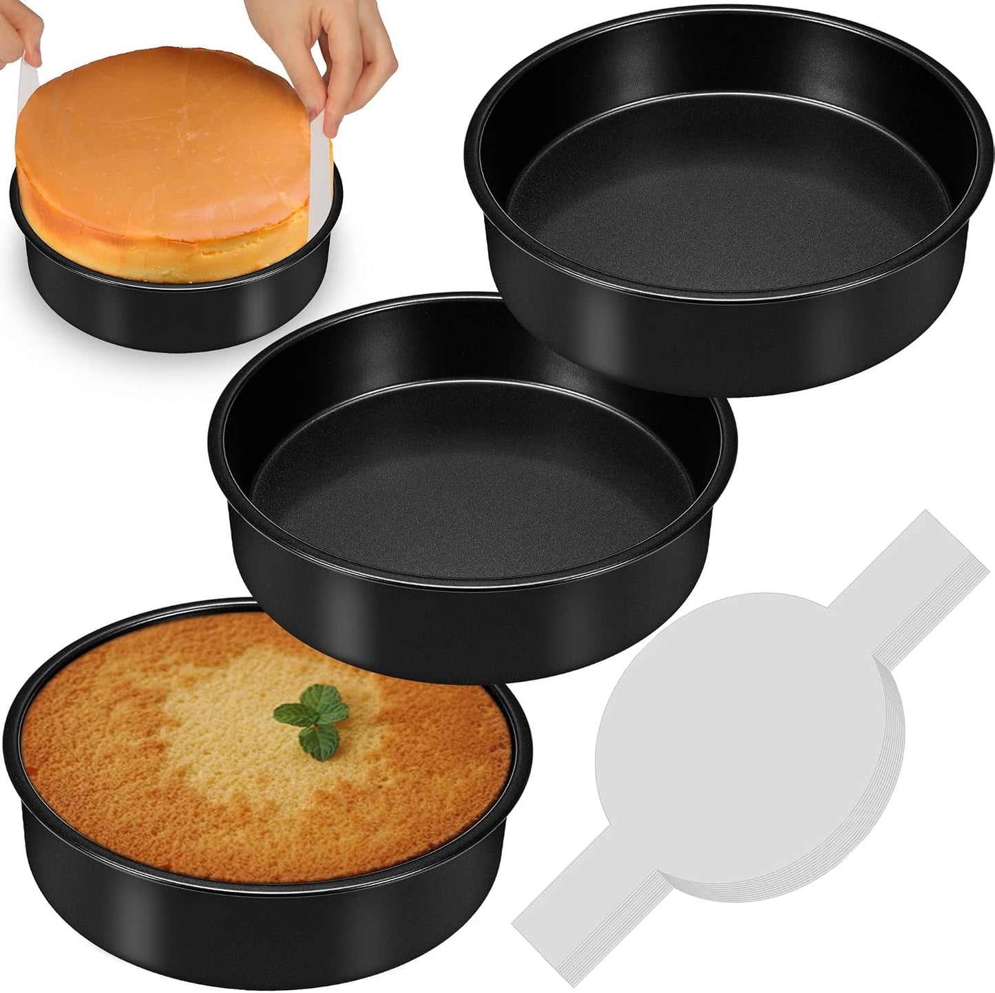 AWTBDP 6 Inch Cake Pans,3PCS Smash Cake Pans with 100PCS Parchment Paper | No-Stick Round Small Cake Pans Set for Baking Layer Cakes, Sturdy Baking Pan Set for Christmas Birthday, Dishwasher Safe