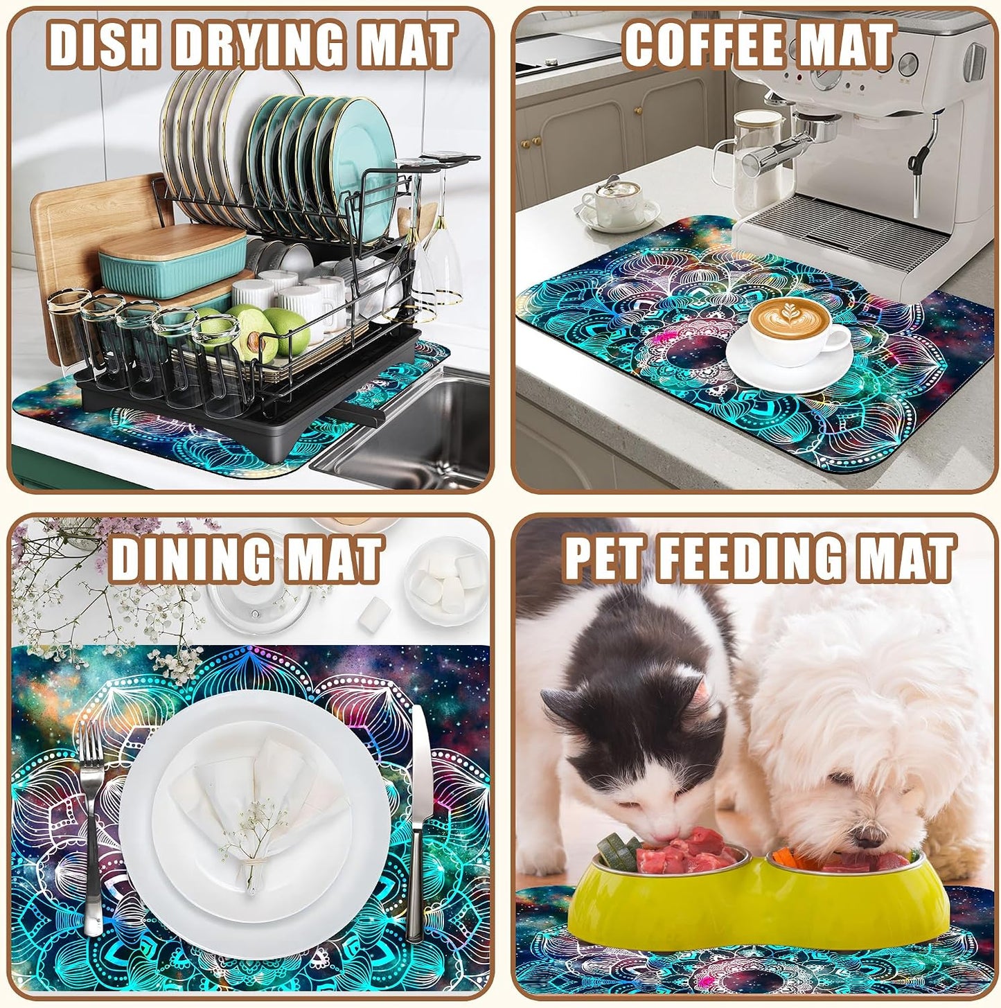 Abstract Mandala Galaxy Star Dish Drying Mat for Kitchen Counter Coffee Bar Mat Hide Stain Absorbent Rubber Backed Coffee Maker Espresso Machine Accessories 11.8 x 19.7 Inch