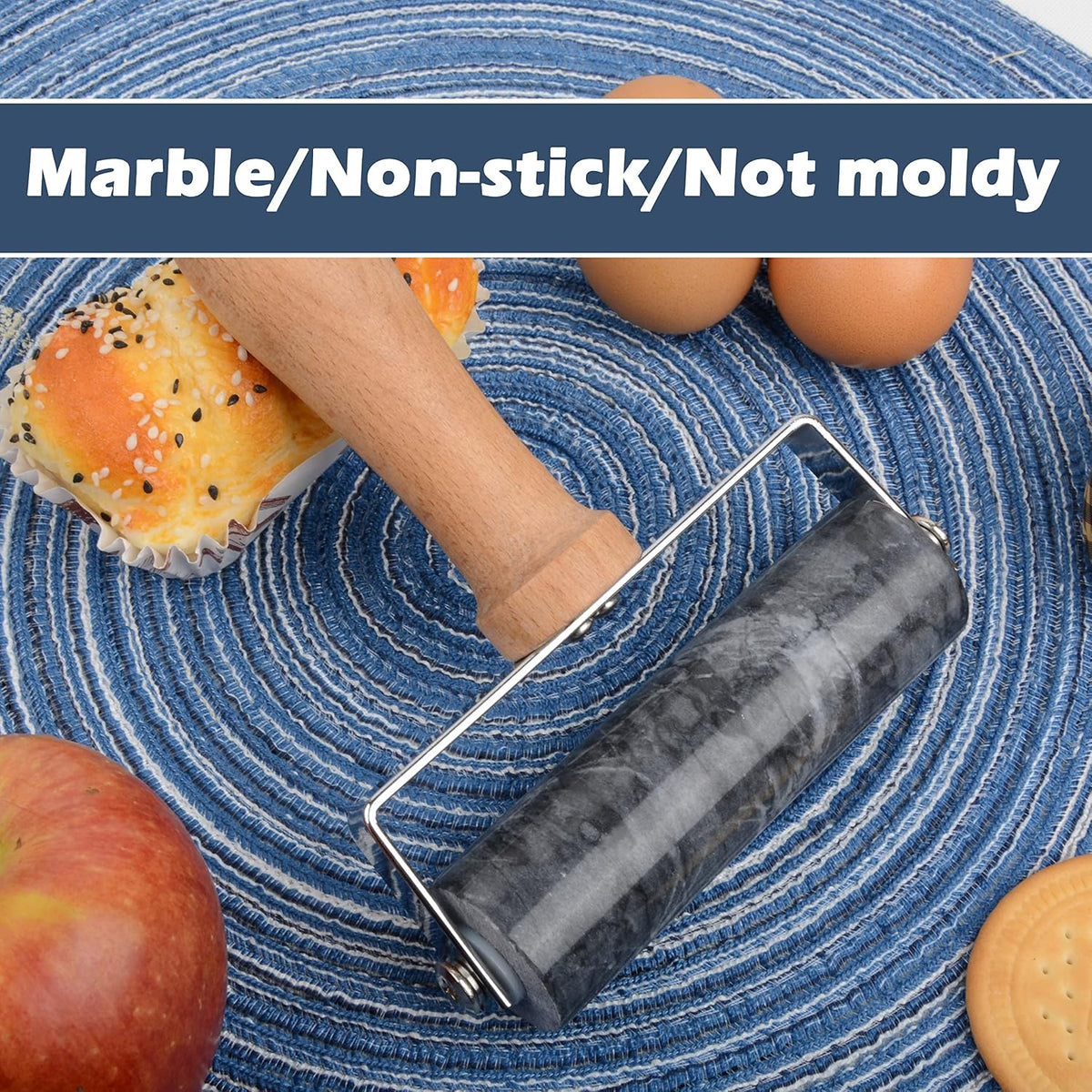 Tianman Small Marble Rolling Pin For Pizza &amp; Baking Cooking(5.3"Black).
