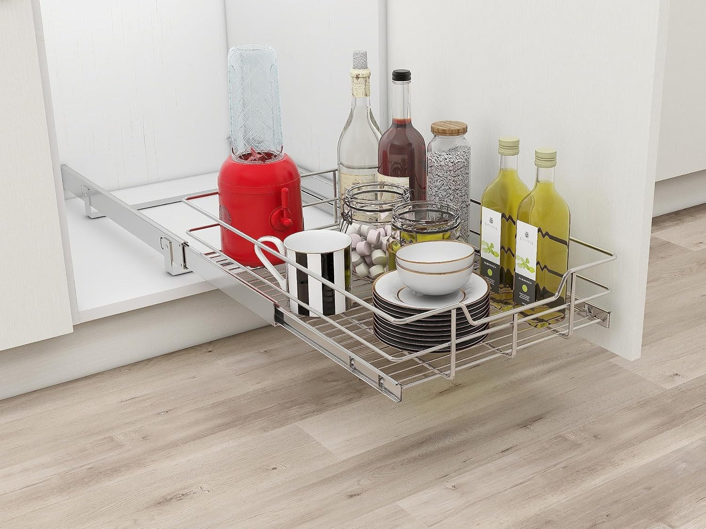 Pull Out Cabinet Organizer 15" W X 17" D, Chromed, Full Slide Out Drawers