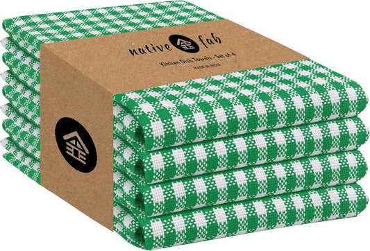 Native Fab Kitchen Dish Towels 16x26 inches Set of 4 Gingham Mini Check- 100% Cotton Dish Cloths for Washing Dishes,