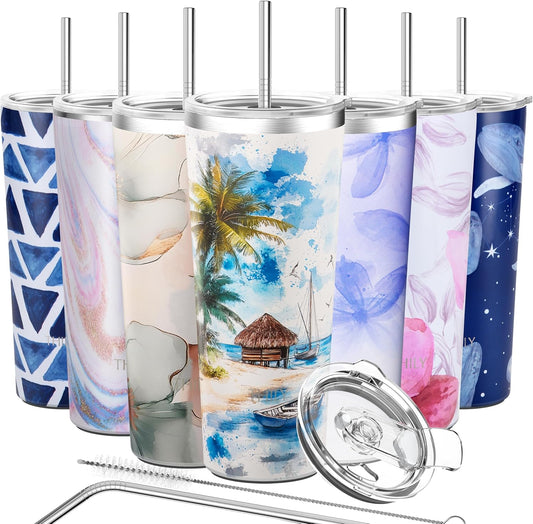 THILY Vacuum Insulated Stainless Steel Tumbler Travel Mug 26 oz Coffee Cup with 2 Lids and Straws, Splash Proof, Reusable,