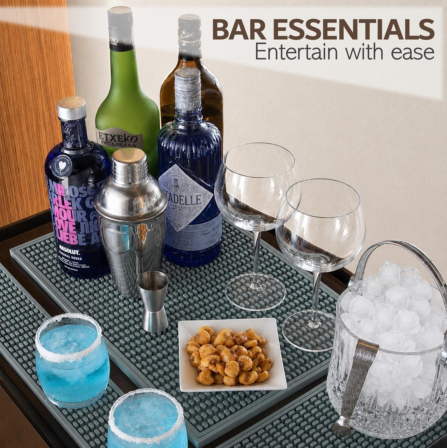 Rubber Bar Mat – Non-Slip Spill &amp; Drip Mat for Bartending, Coffee Bar &amp; Kitchen Countertop, Thick Durable Counter Protector &amp; Stylish Drying Mat (Sage Gray, 18"x12")