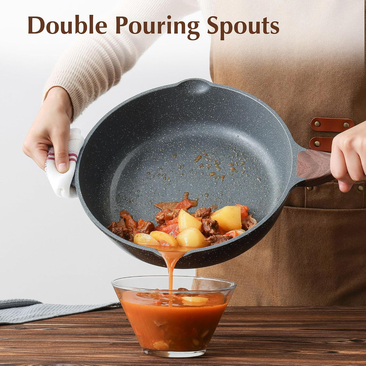 SENSARTE Nonstick Deep Frying Pan Skillet, 12-inch Saute Pan with Lid, Stay-cool Handle, Chef Pan Healthy Stone Cookware Cooking Pan, Induction Compatible, PFOA Free