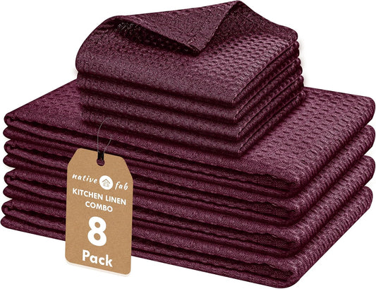 Native Fab Kitchen Towels & Dish Cloth Set, 100% Cotton, 8 Piece, Absorbent, Durable, Washable, Quick Drying Towel for
