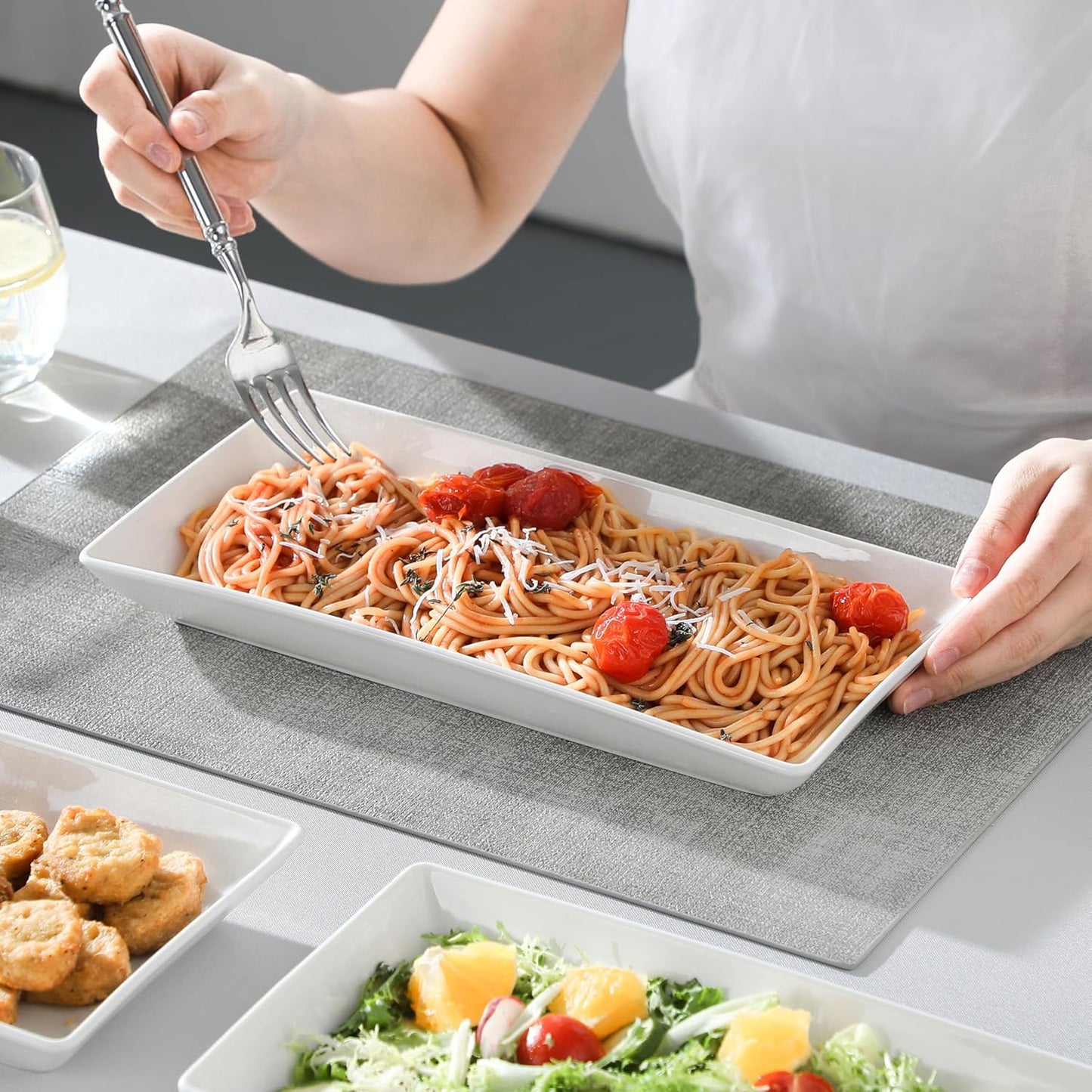 MALACASA Porcelain Serving Platters Set of 4,12 in Rectangular White Trays | 12 Inch Serving Trays and Platters Perfect for Party, Appetizer and Food Serving, Microwave and Dishwasher Safe