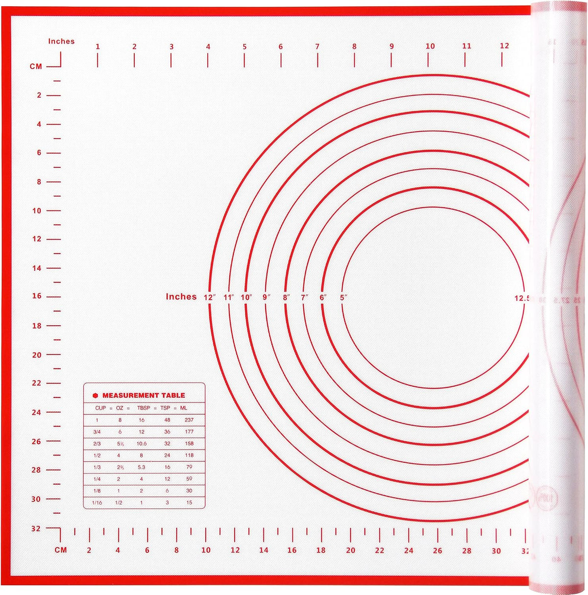 Yansumi silicone pastry non stick baking mat with measurement fondant mat with three sizes for silicone baking mat, counter mat, dough rolling mat,fondant/pie crust mat (Red, 24"L x16"W)