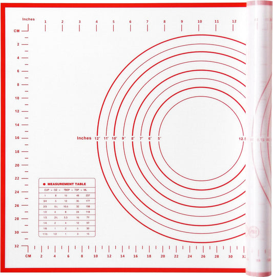Yansumi silicone pastry non stick baking mat with measurement fondant mat with three sizes for silicone baking mat, counter mat, dough rolling mat,fondant/pie crust mat (Red, 24"L x16"W)