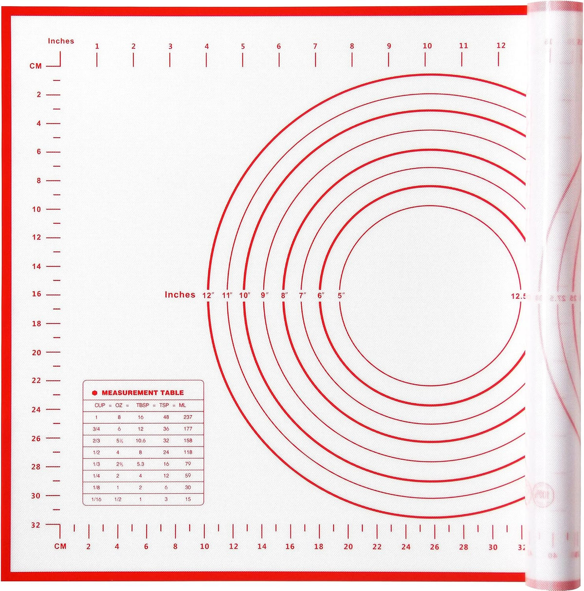 Yansumi Silicone Pastry Mat Extra Large Non-Slip Mat for Rolling Dough Pie Crust and Baking Non-Stick with Measurements (Red, 24"L x 16"W)