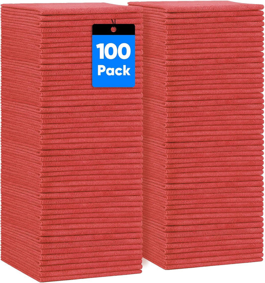 HOMEXCEL Red Shop Towels 100 Pack, Reusable Microfiber Cleaning Cloth Bulk, Multipurpose Microfiber Towels for Car, House