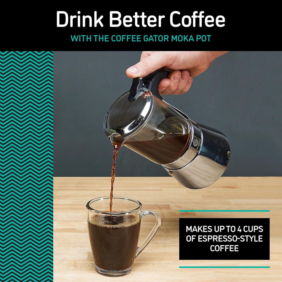 Coffee Gator 4 Cup Moka Pot, 6.7oz Stovetop Espresso Maker