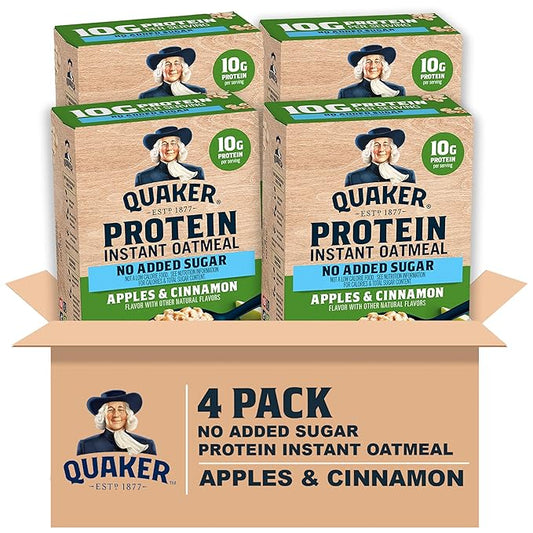 Quaker Protein Instant Oatmeal, Apple Cinnamon, 12g Protein per Serving, Whole Grains, No Artificial Flavors, No Added