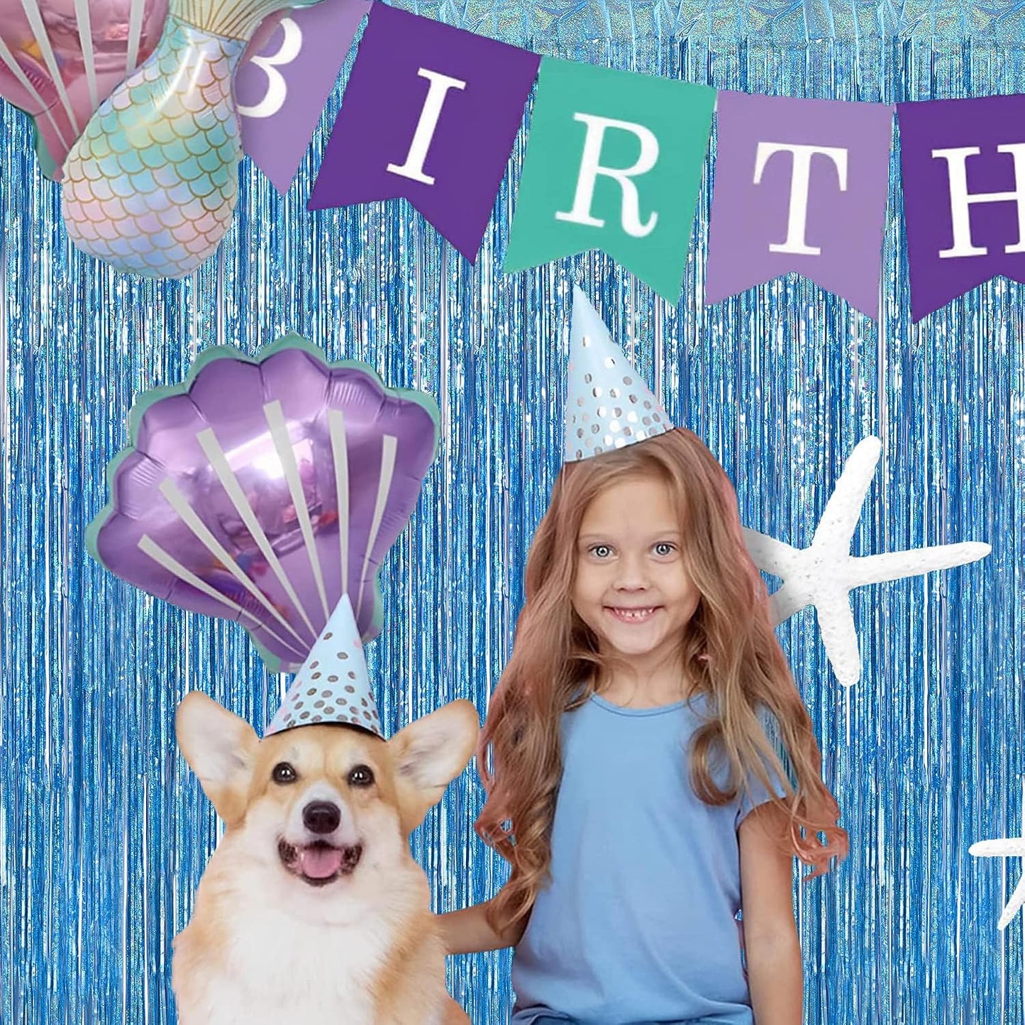 BRAVESHINE Light Blue Streamers Party Backdrop - 2 PCS Foil Fringe Curtains