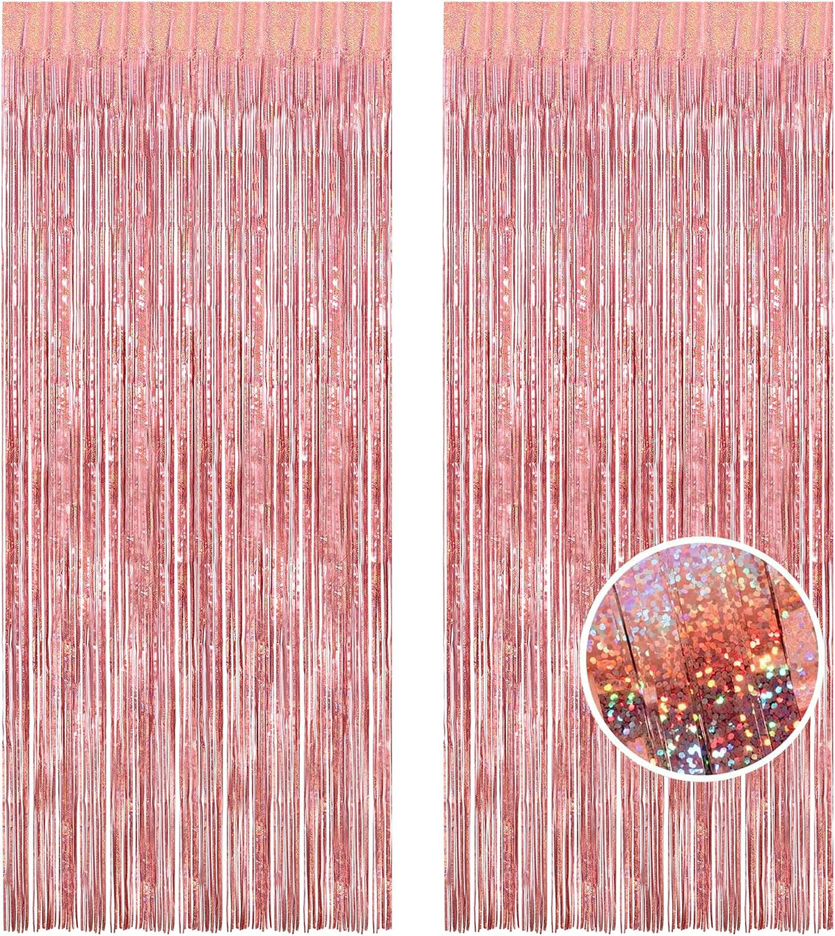 BRAVESHINE Tinsel Backdrop, Rose Gold Foil Fringe Curtains | 2 Pack | Party Streamers for 13th/16th/18th/21st/Girls/Birthday/Bachelorette/Engagement/Anniversary/Bridal Shower Party Decorations