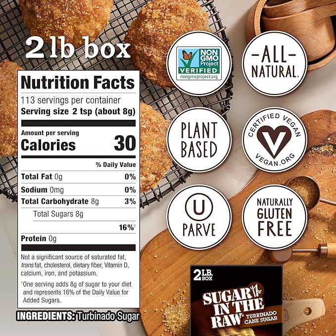 In the Raw Turbinado Sugar Bundle – 2 Lb Box + 200 Cane Sugar Packets, Less-Refined, Natural Sugar