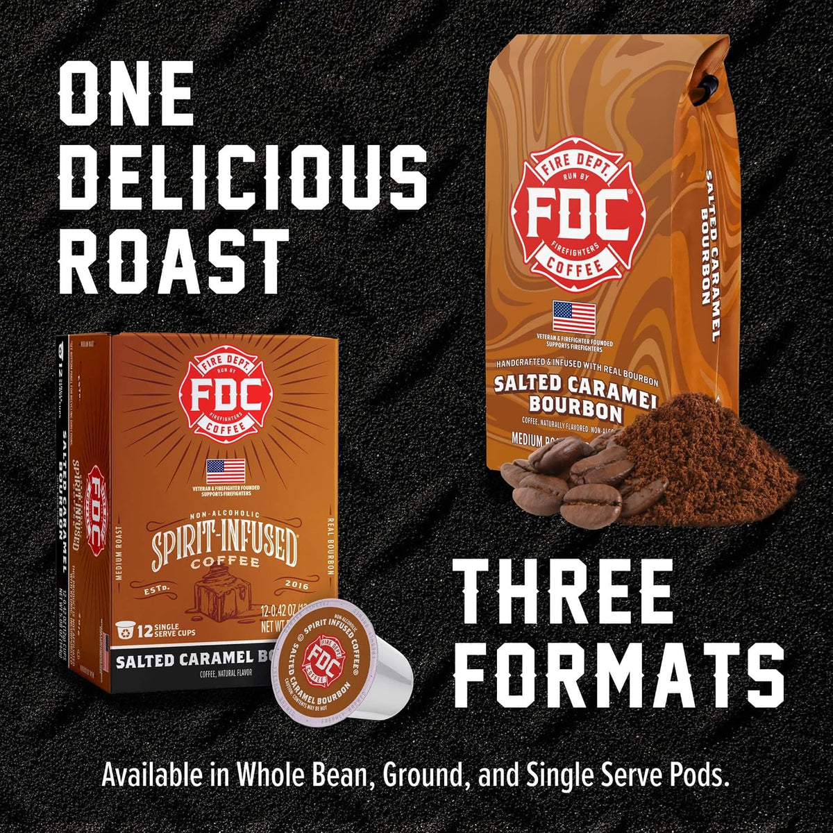 Fire Department Coffee Salted Caramel Bourbon Infused Coffee - 12 oz | Whole Bean Coffee - Gives Back to Firefighters - Medium Roast - Non-Alcoholic - Roasted in the USA - Veteran Owned