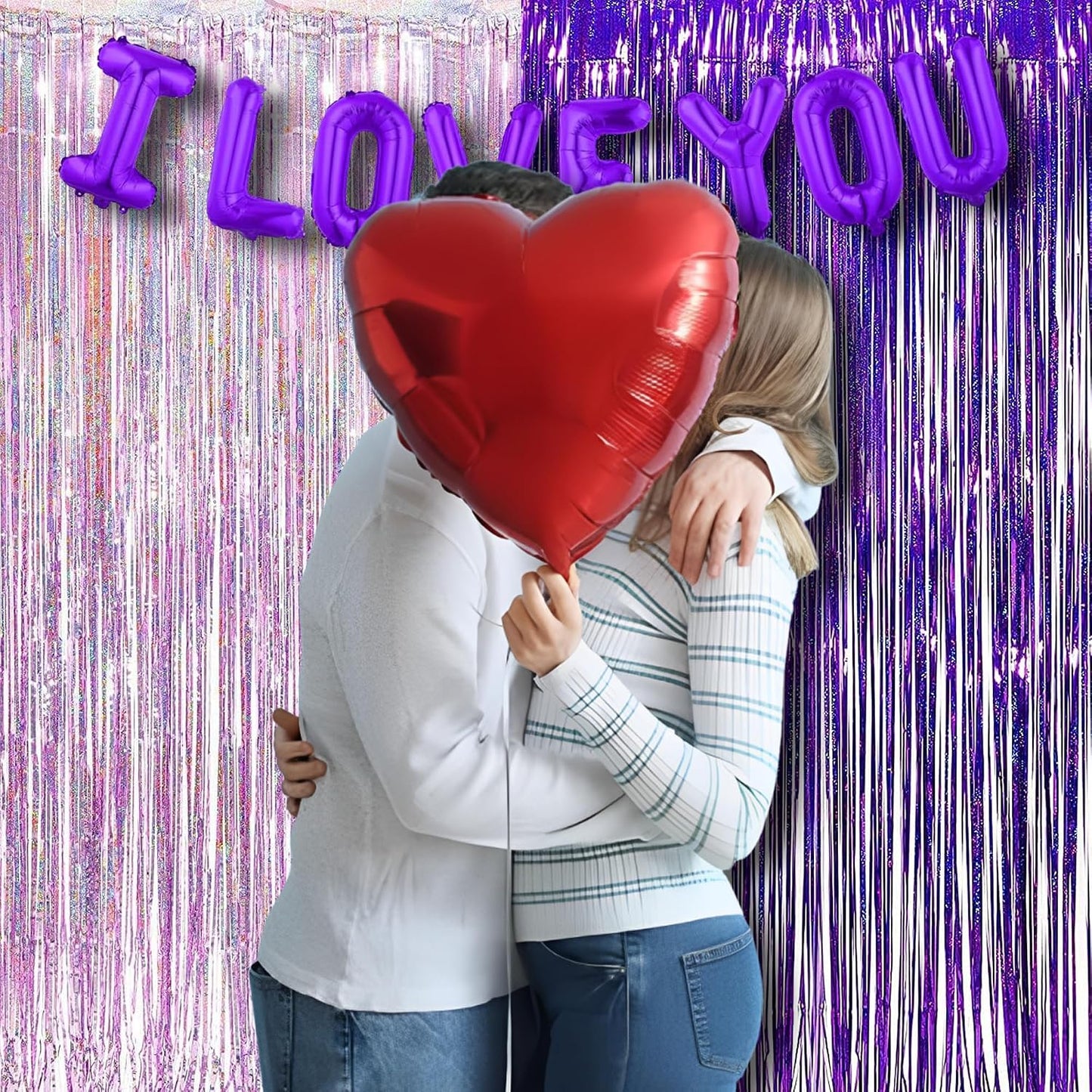 BRAVESHINE Party Streamers Backdrop | Tinsel Foil Fringe Curtains | 1 Purple 1 Pink | 3.2x8.2ft | for Valentines/Hunters/Girls/Women/Birthday/Engagement/Bridal Shower/Bachelorette Decorations