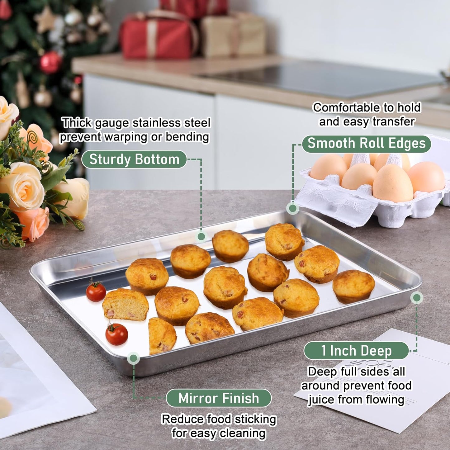 Homikit Quarter Sheet Pan with Wire Rack (2 Baking Sheet+2 Rack), 12" x 10" | Stainless Steel Quarter Baking Tray with Grid Cooling Rack for Toaster Oven Roasting, Metal Bacon Cookie Pan, Dishwasher Safe