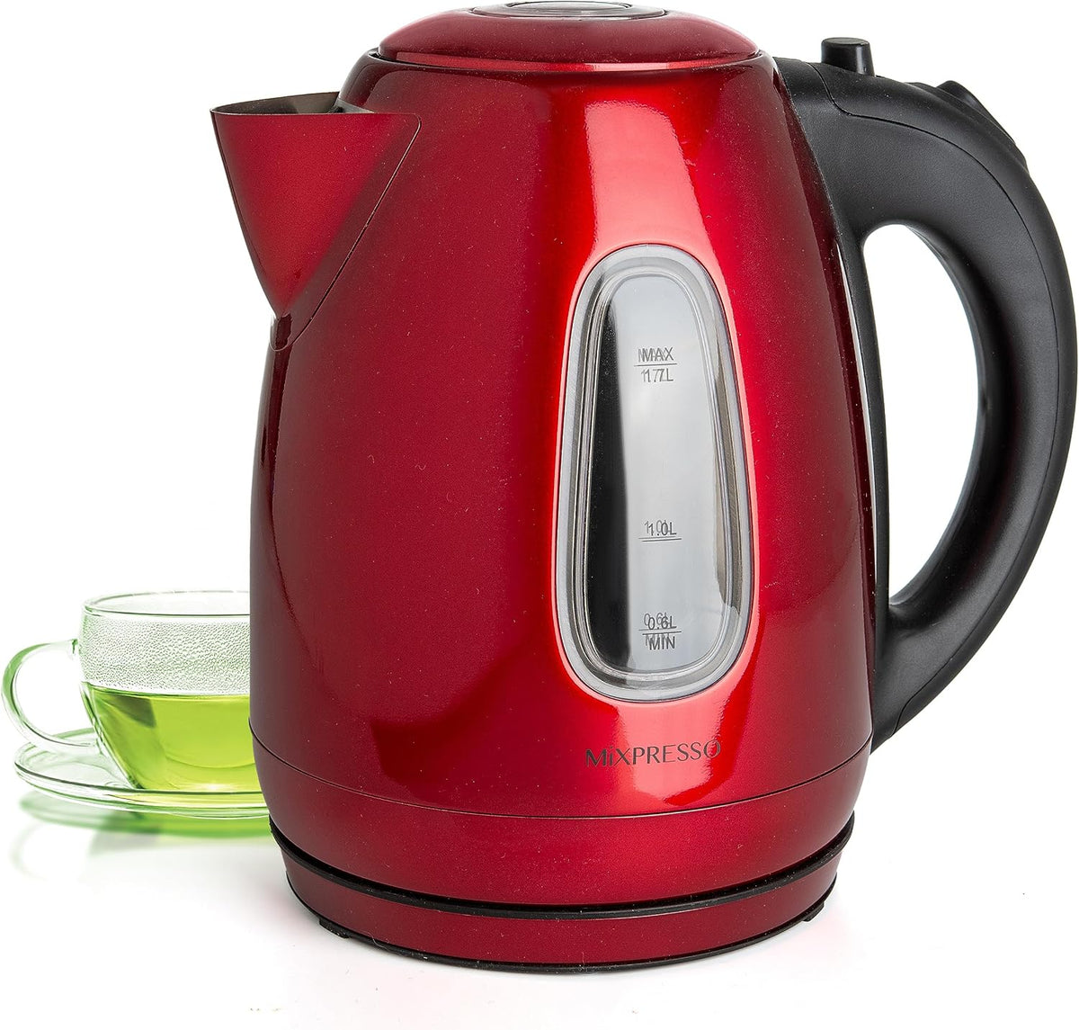 Mixpresso Red Stainless Steel Electric Kettle, 1.7L Cordless 1500W