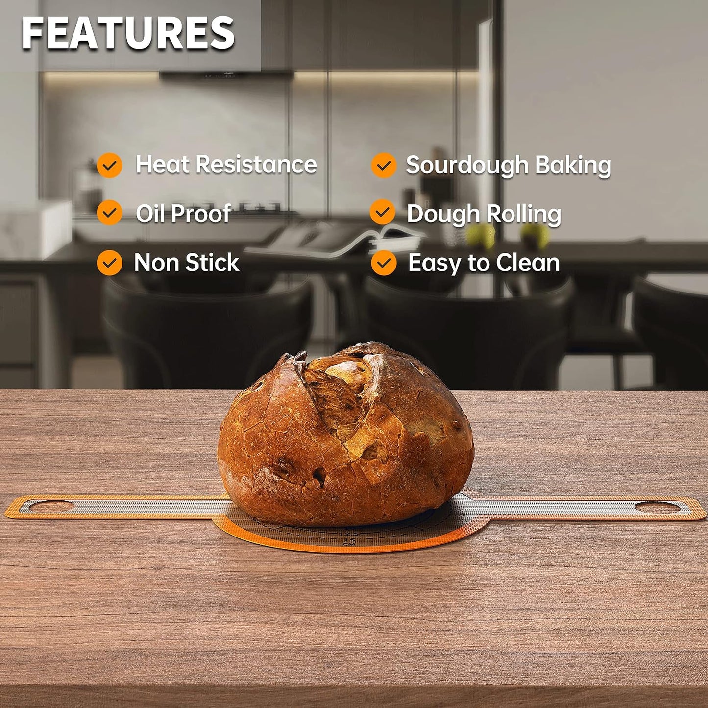 GUYGUYDREMAT Bread Sling for Dutch Oven – Heavy-Duty Reusable Silicone Baking Mat with Finger-Loop Handles, Non-Stick Sourdough Bread Liner, Fits 8–9 Inch Baskets (2-Pack, High-visibility Orange)