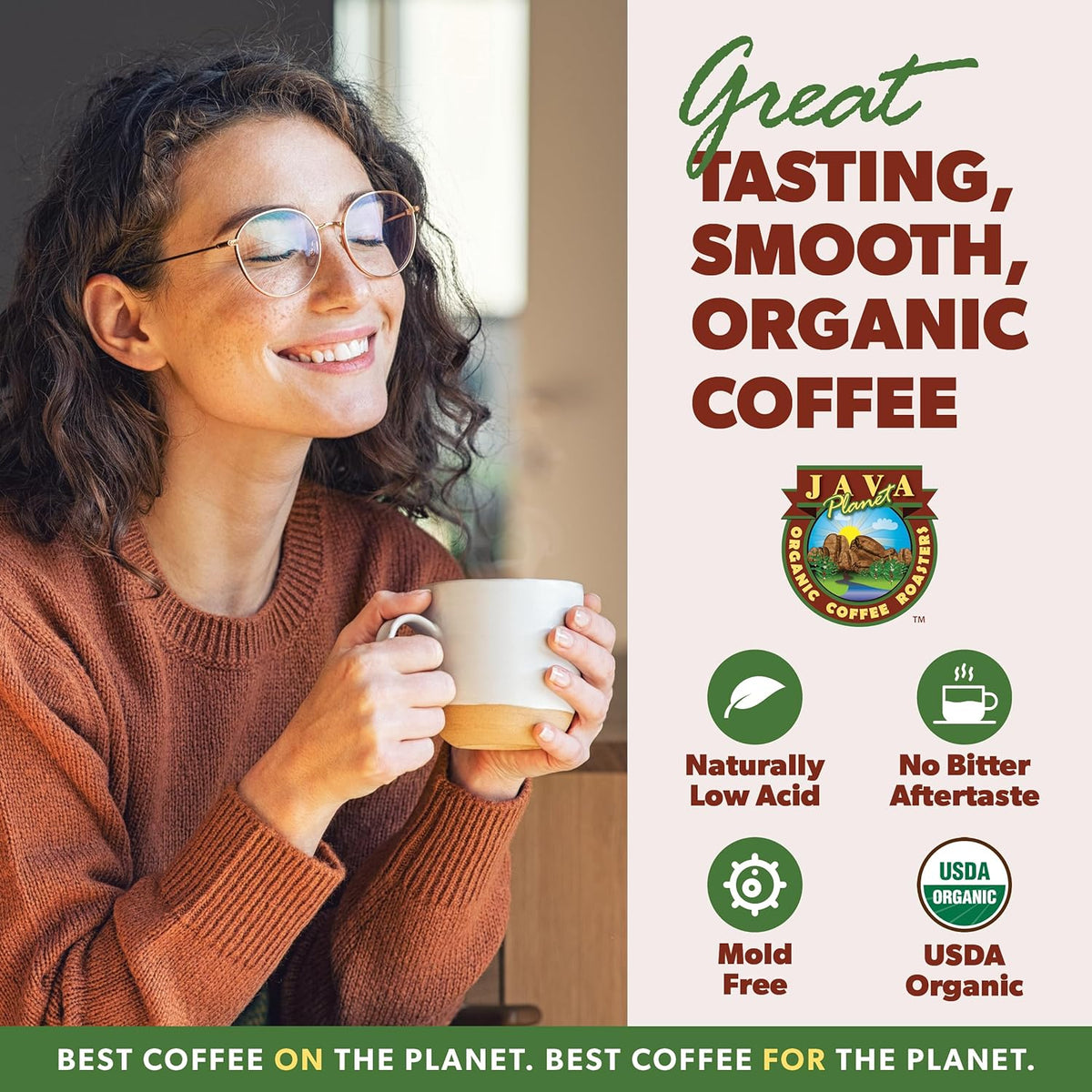 Java Planet Low Acid Organic Colombian Whole Bean Coffee 32oz (2pack)