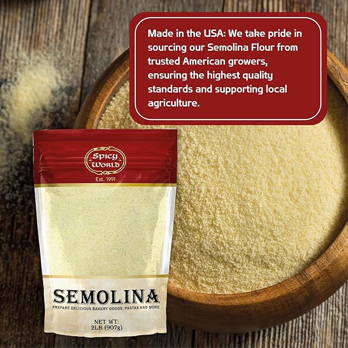 Spicy World Semolina Flour 2 LB (Pack of 6) - Bulk Semolina For Pasta - Fine, Durum Wheat Flour For Bread, Pasta, Pizza, and More! Total 12 LBS