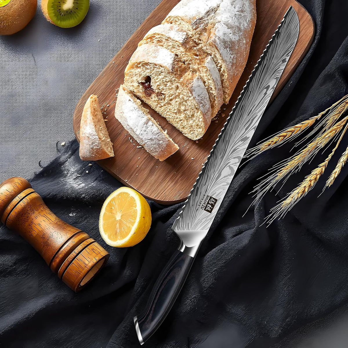 SHAN ZU 10 inch Bread Knife in Powder Steel, Serrated Bread Knife for Homemade Bread Sourdough Ultra Sharp Bread Slicer Knives with Ergonomic Pakkawood Handle for Sourdough, Turkey and Fruit