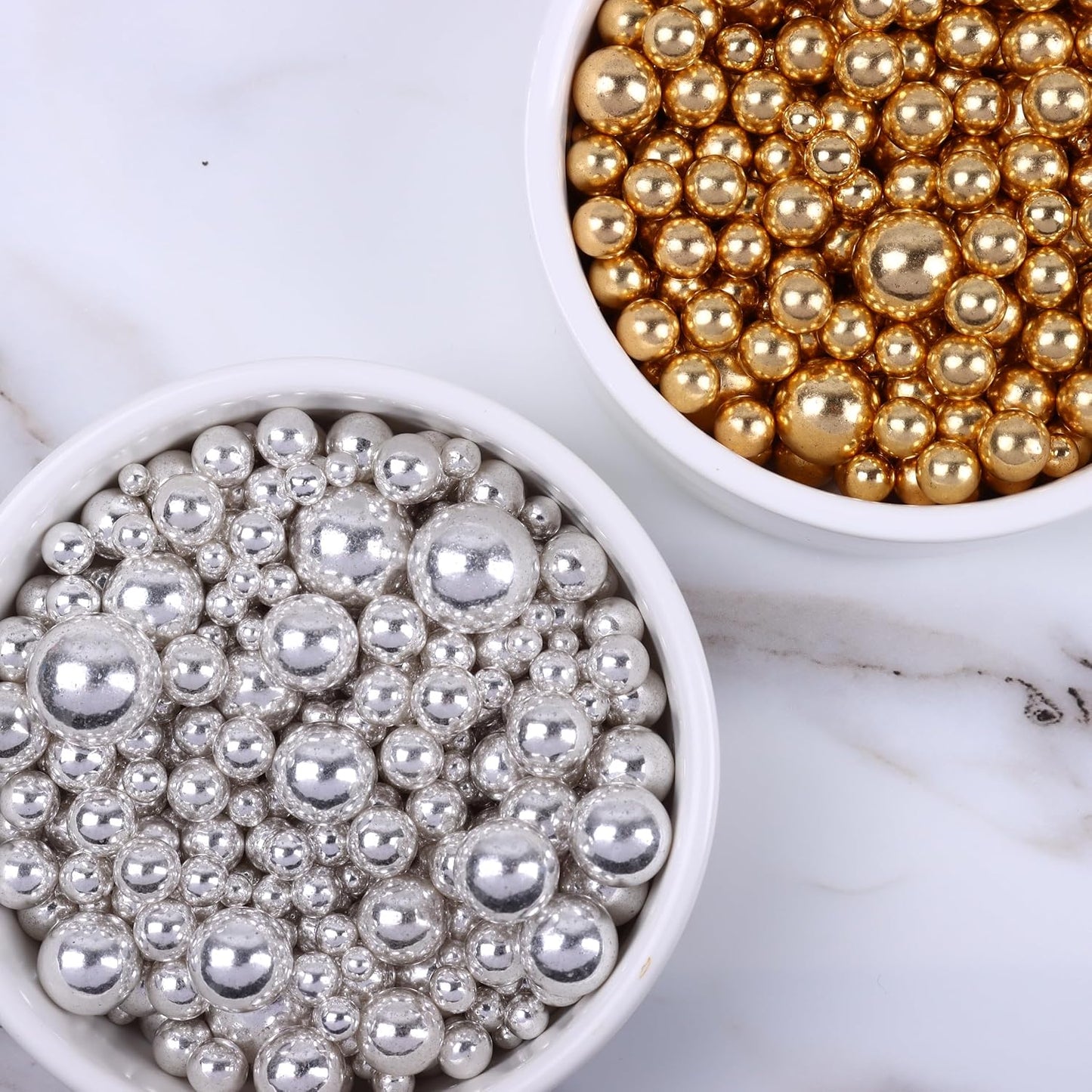 Pearl Sprinkles for Cake Decorating, Gold Pearl Sprinkles, Sliver Pearls Sprinkles, Sugar Pearls, Metallic Sprinkles Mix for Cake, Cupcakes, Macaron, Ice Cream, and Cookies. (120g/4.2oz)