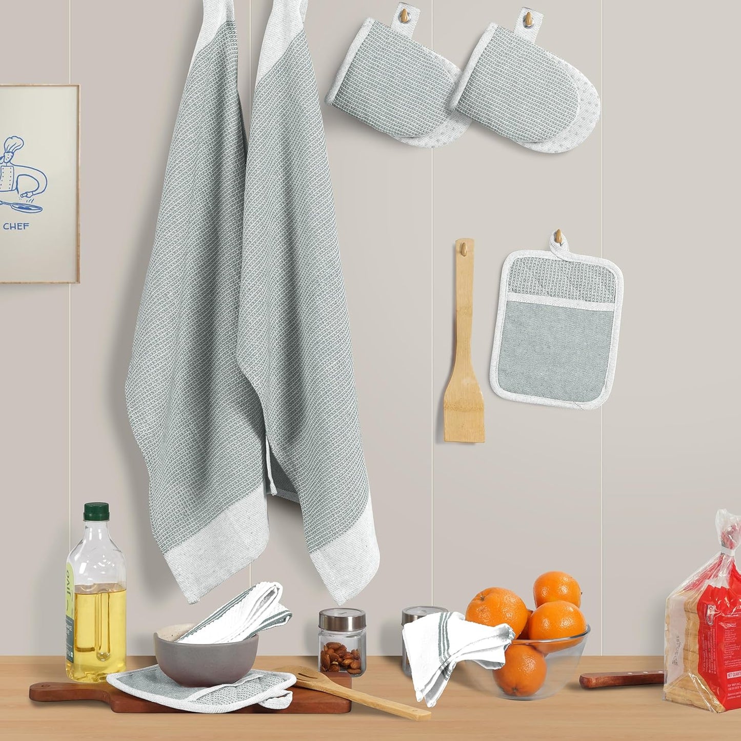 Casa Platino 8-Piece Mini Oven Mitt & Pot Holder Set – 500°F Heat Resistant with Silicone Grip, Includes 2 Kitchen Towels &