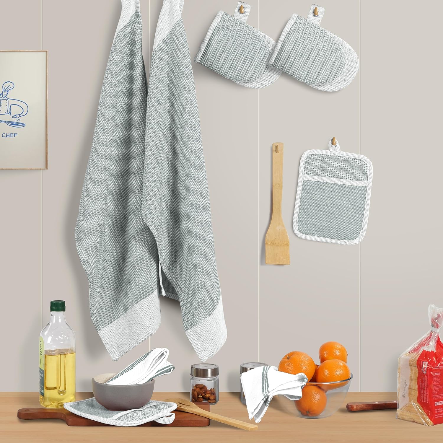 Casa Platino 8-Piece Mini Oven Mitt & Pot Holder Set – 500°F Heat Resistant with Silicone Grip, Includes 2 Kitchen Towels &