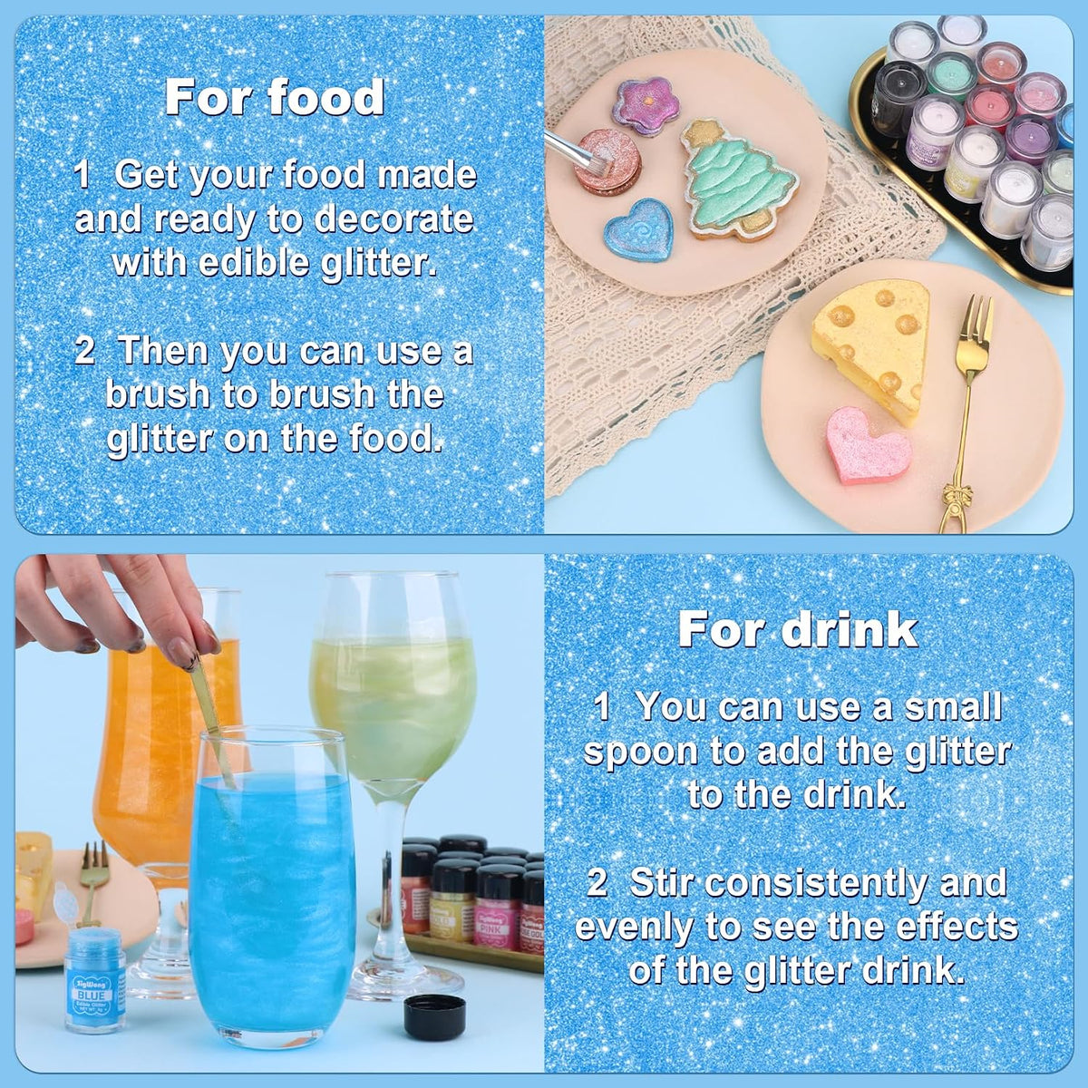 Blue Edible Glitter - 5g Food Grade Cake Decorating Shimmering Glitter, Edible Sprinkle Luster Dust for Drinks, Chocolates, Fondant, Strawberries, Cupcakes, Candy, Halloween Cookie - Vegan