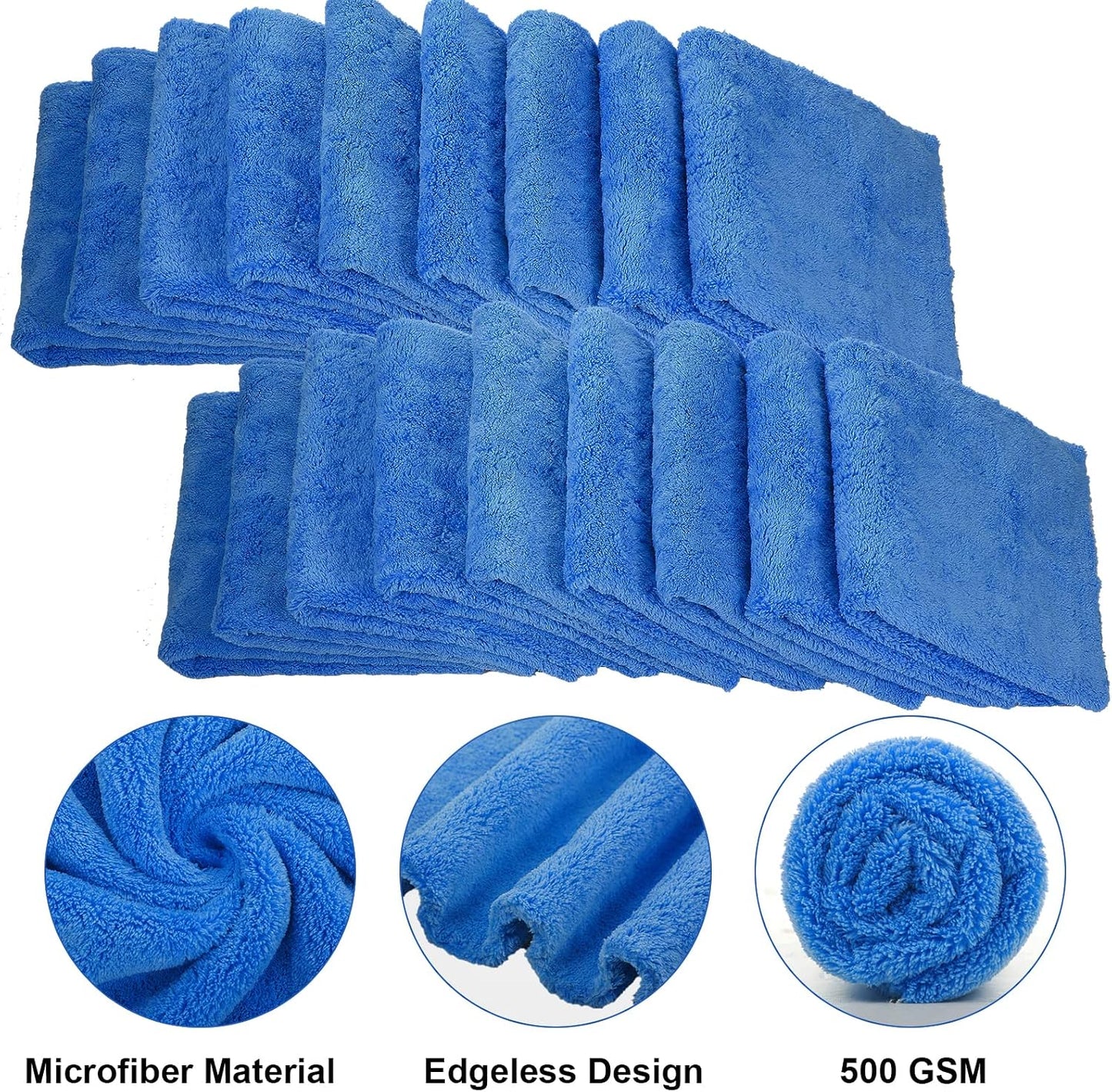 Shimeyao 30 Pcs 16 x 16 Inch Microfiber Car Towels, 500 GSM Edgeless Plush