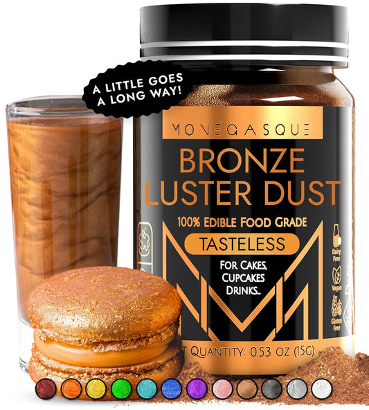 MONÉGASQUE Bronze Edible Glitter for Drinks 15g – Edible Glitter for Cakes & Cocktails – Luster Dust for Cakes, Drinks, &