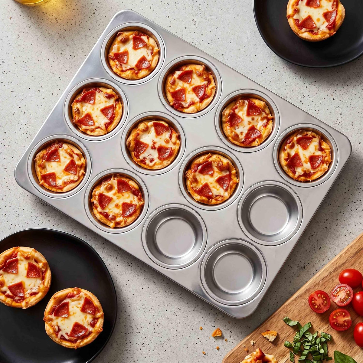 Homikit Stainless Steel Muffin Cupcake Pan 12 Cups, Non Toxic &amp; Heavy Duty | 1PC Nonstick Cupcake Baking Tins Regular Size, 13.8 x 10.4 Inch Metal Egg Bites Tray for Oven, Easy Release, Dishwasher Safe