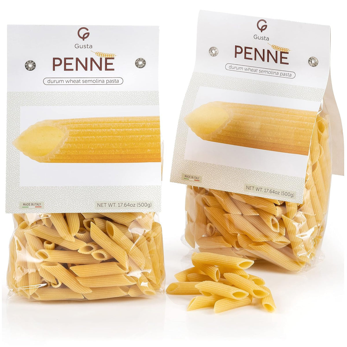 Gusta Penne Rigate Pasta - Premium Italian Pasta from Italy - Durum Wheat Semolina Organic "Al Dente" Pasta - Non-GMO &amp; Gourmet Pasta - Family Owned Brand - 17.64oz / 500g (2 Pack)